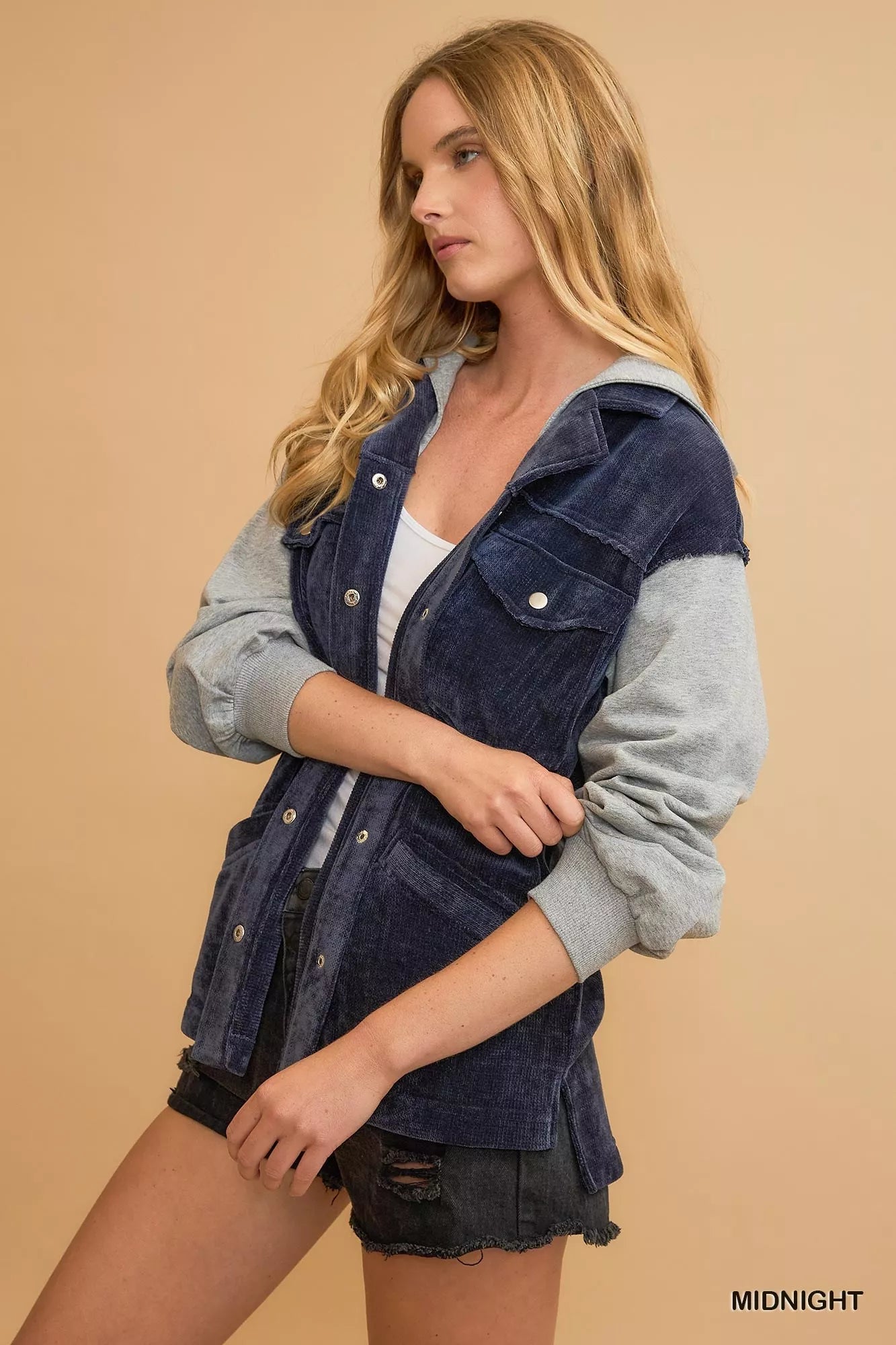 I am a Fashion Junky Contrast Hooded Chenille Jacket