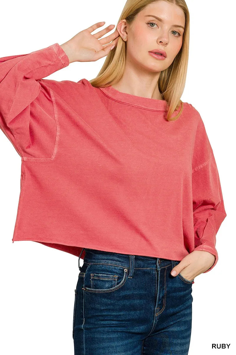 Pigment Dye Enzyme Washing Oversized Round-Neck T-Shirt