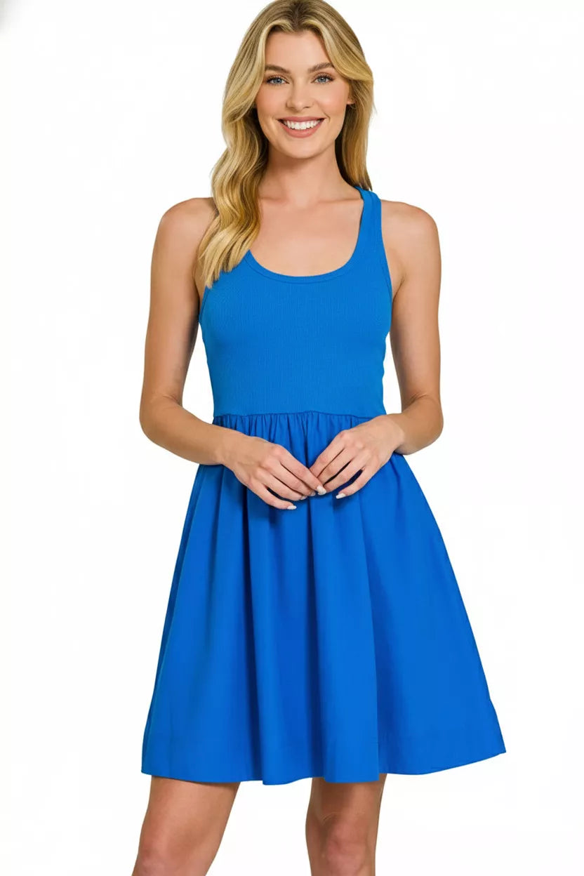 Combined Knit & Woven Midi Dress