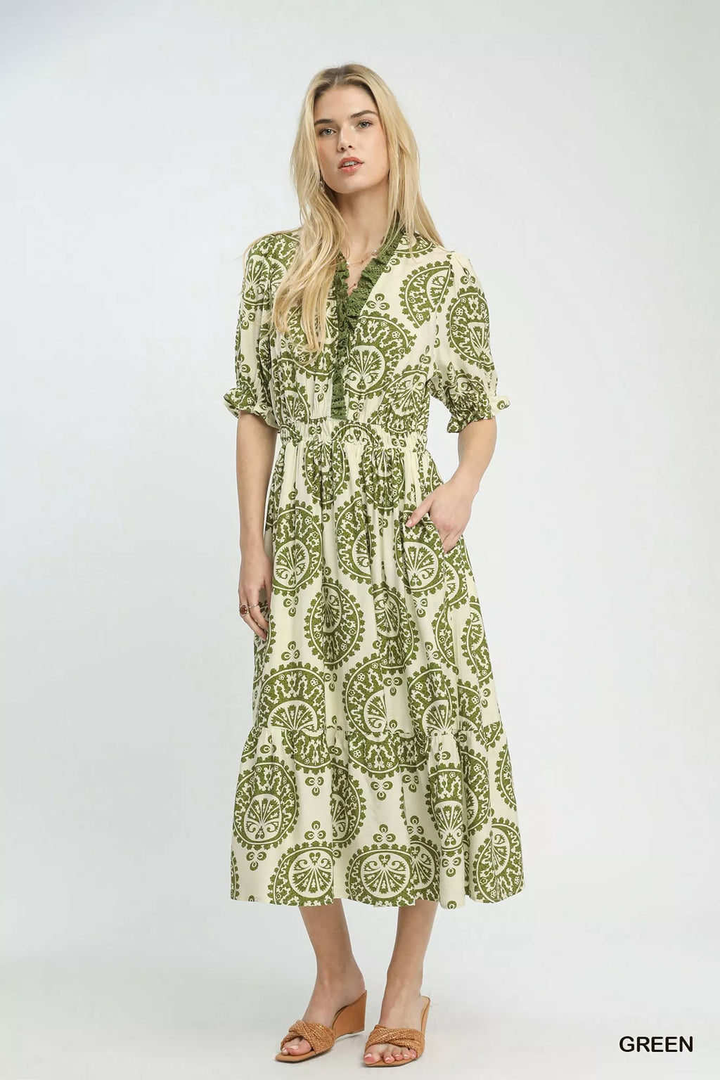 Paisley Smocked Waist Midi Dress