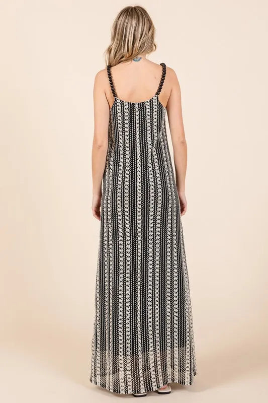 Plus Size Striped Scoop Neck Beaded Strap Maxi Cami Dress