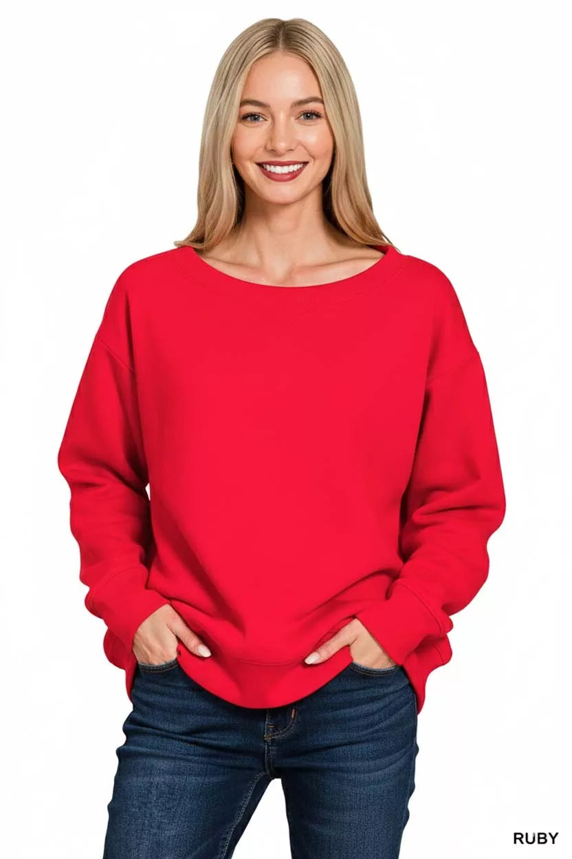 Fleece Boat Neck Sweatshirt