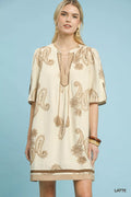 Embroidered Split Neck Shift Dress