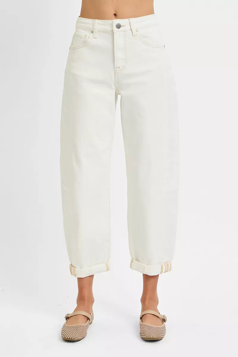 Full Size High Rise Barrel Cropped Jeans Plus Size