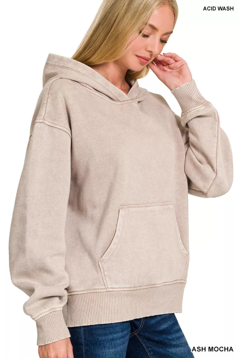 Fleece Acid Wash Kangaroo Pocket Hoodie
