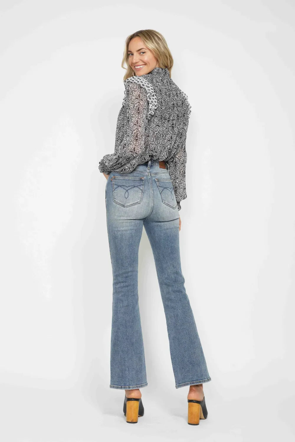 Full Size Tummy Control Back Embroidered Pocketed Bootcut Jeans Plus Size