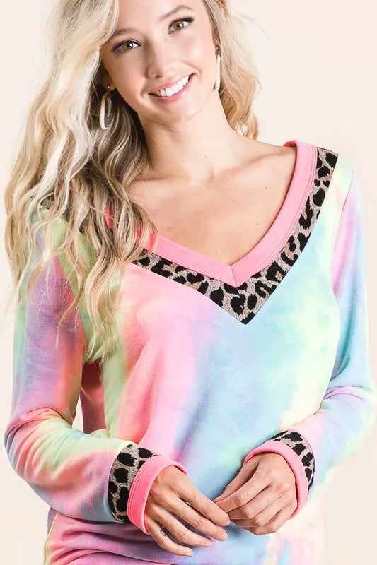 Tie Dye Terry V-Neck Top