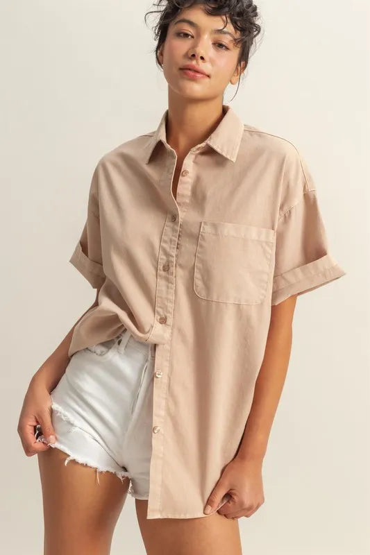 Short Sleeve Button Down Oversized Shirt