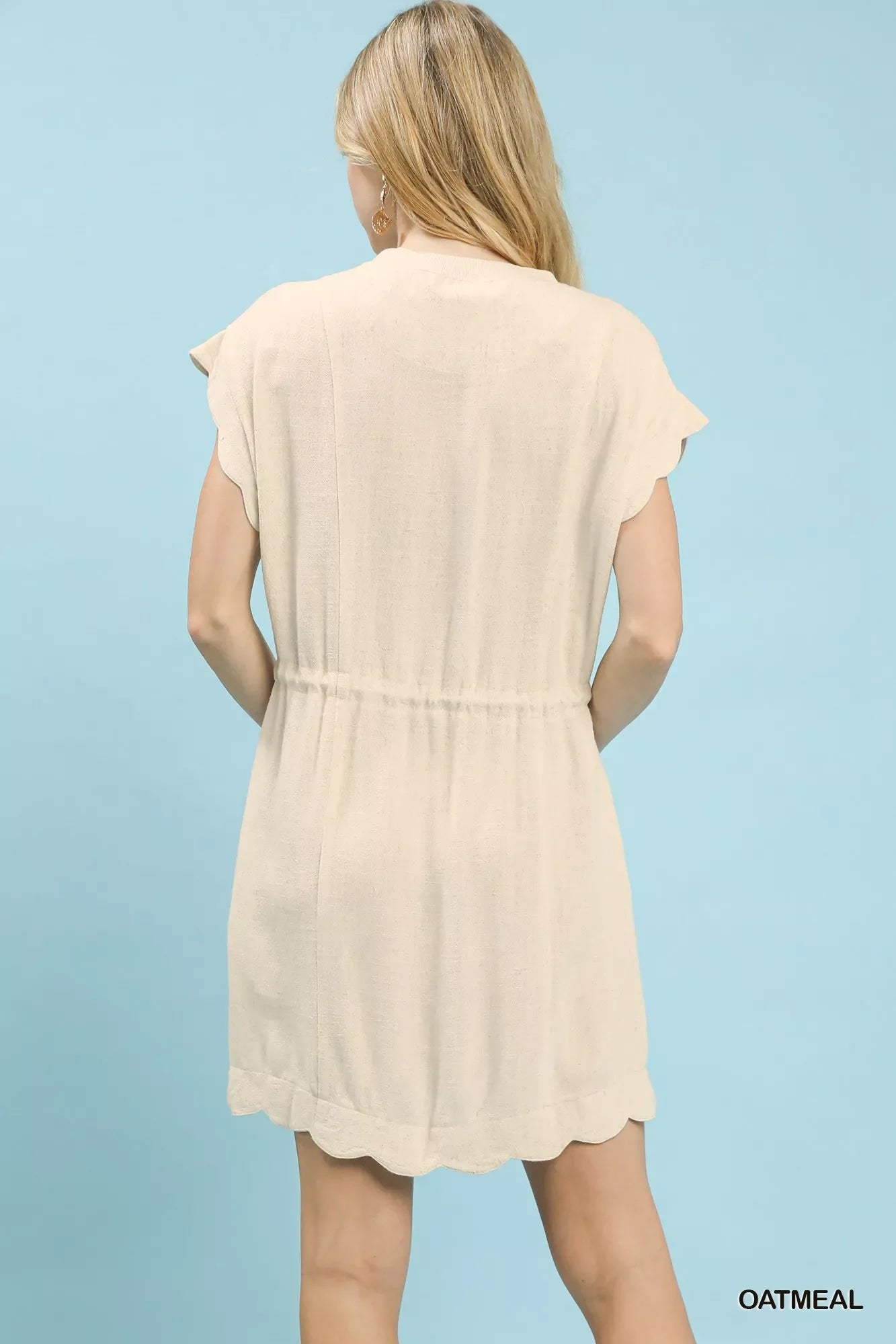 Linen Blend Scallop Hem Mini Dress