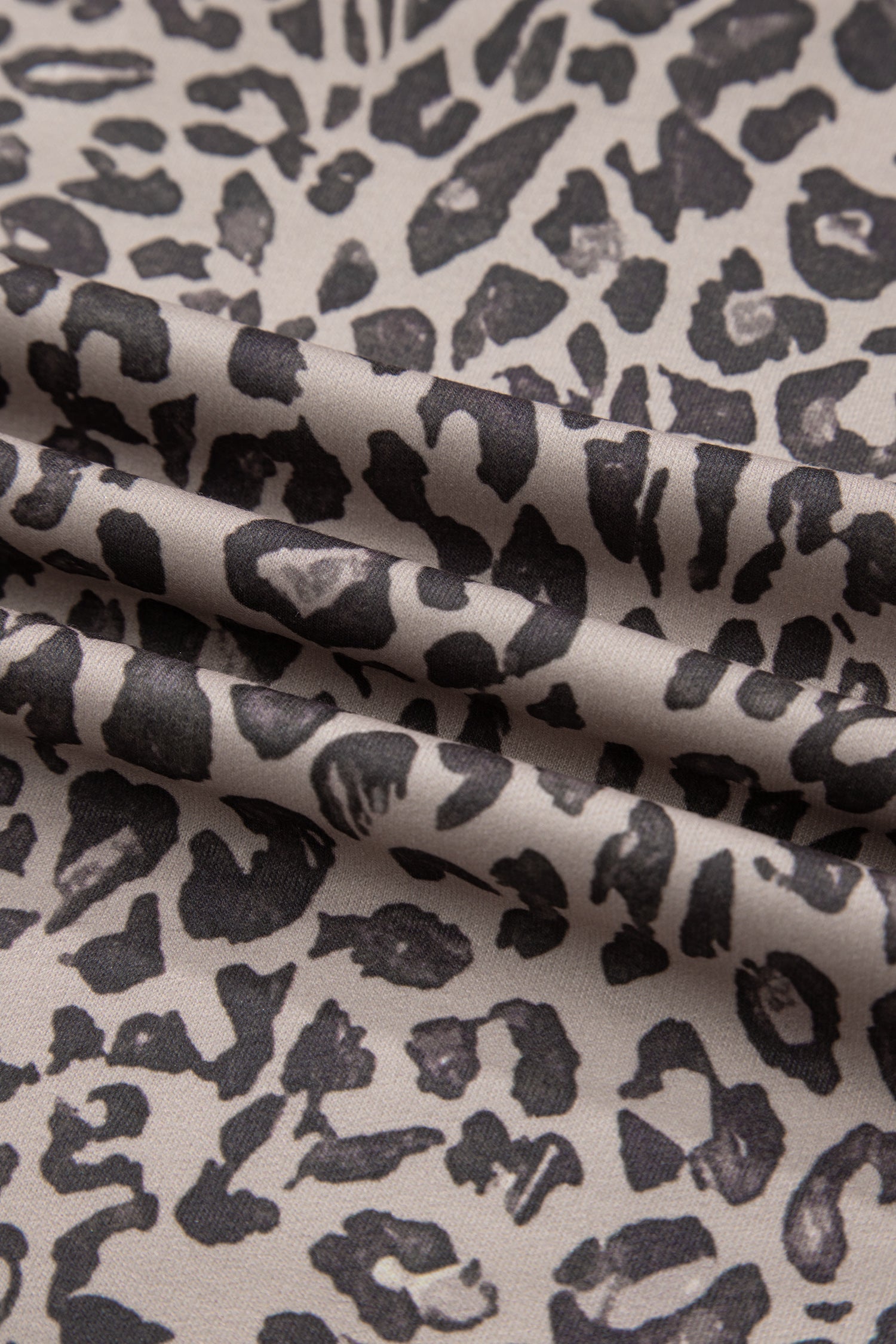 Khaki Leopard Print Patchwork Crew Neck Sweatshirt