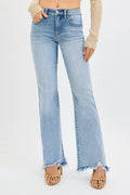 Full Size Tummy Control Mid Rise Flare Jeans with Fray Hem Detailed Plus Size