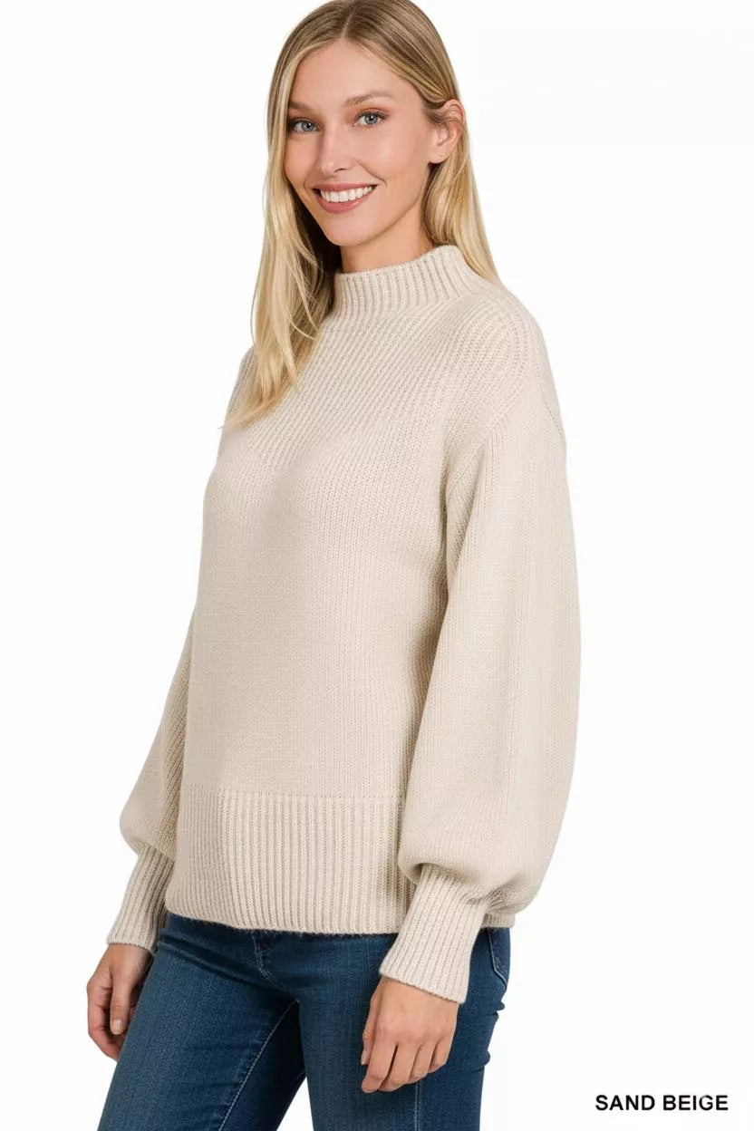 I am a Fashion Junky Balloon Sleeve Mock Neck Sweater