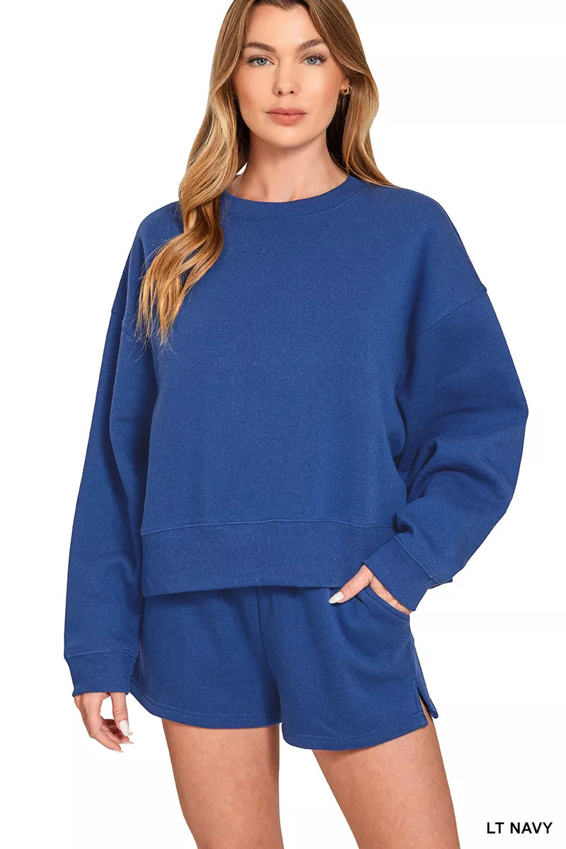 I am a Fashion Junky Fleece Round Neck Sweatshirt and Shorts Set