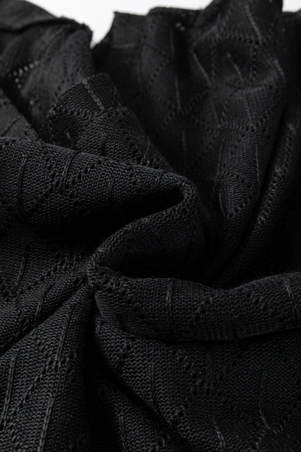 Black Pointelle Rhombus Knit Plus Size V Neck Loose Top