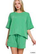 Raised Rib Short Sleeve Tee and Drawstring Shorts Set