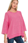 Washed 3/4 Sleeve Boxy Sweater