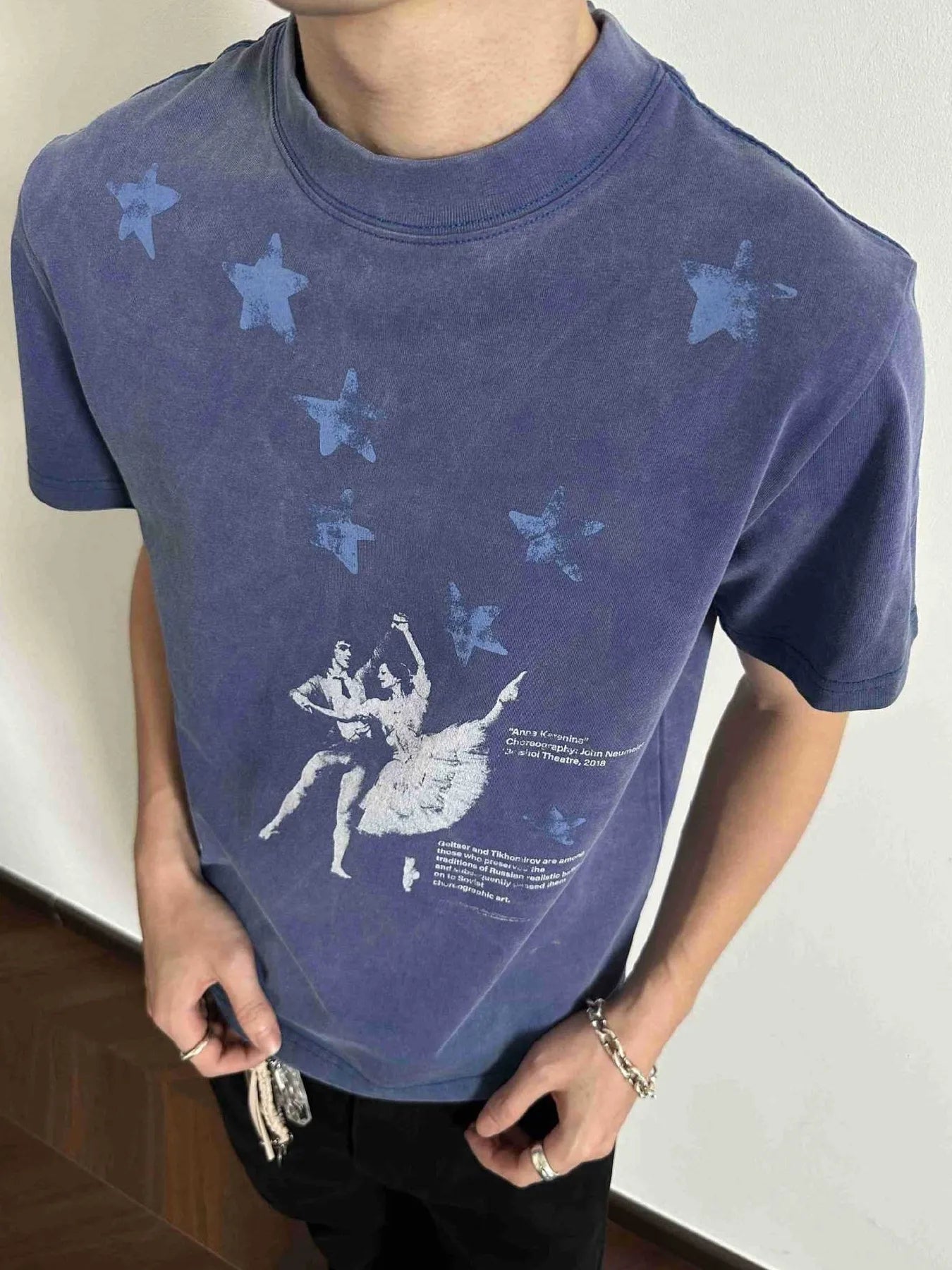 Men's Plus Size Vintage Washed Ballet Print T-Shirt