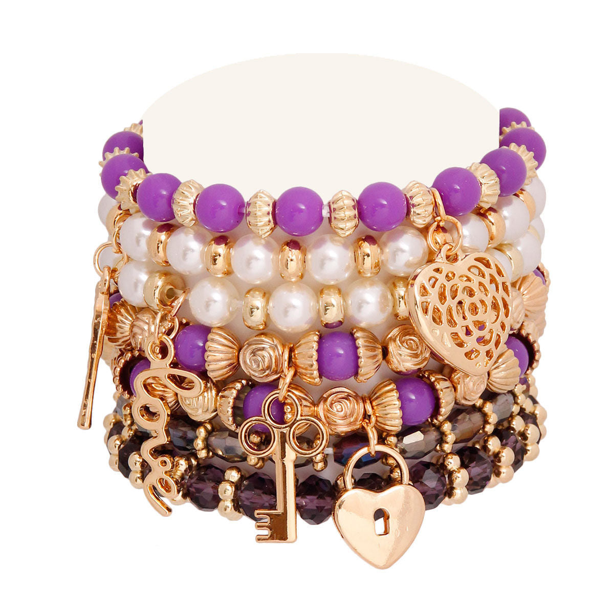 Love Bracelets with Purple Beads and Pearls – Stylish Fashion Jewelry