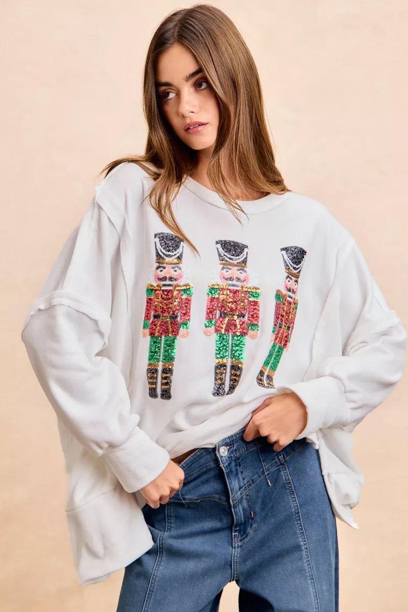 Christmas Sequin Nutcrackers Embroidery Sweatshirt