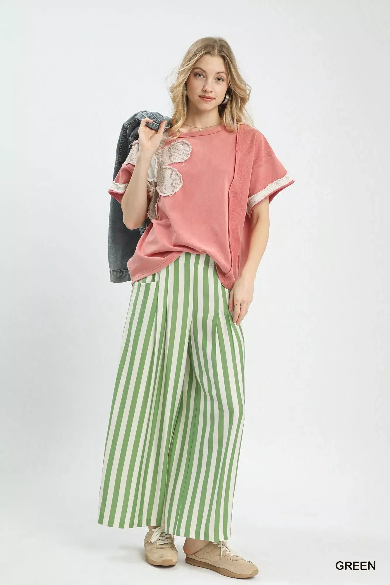 Vertical Stripe Wide Leg Pants