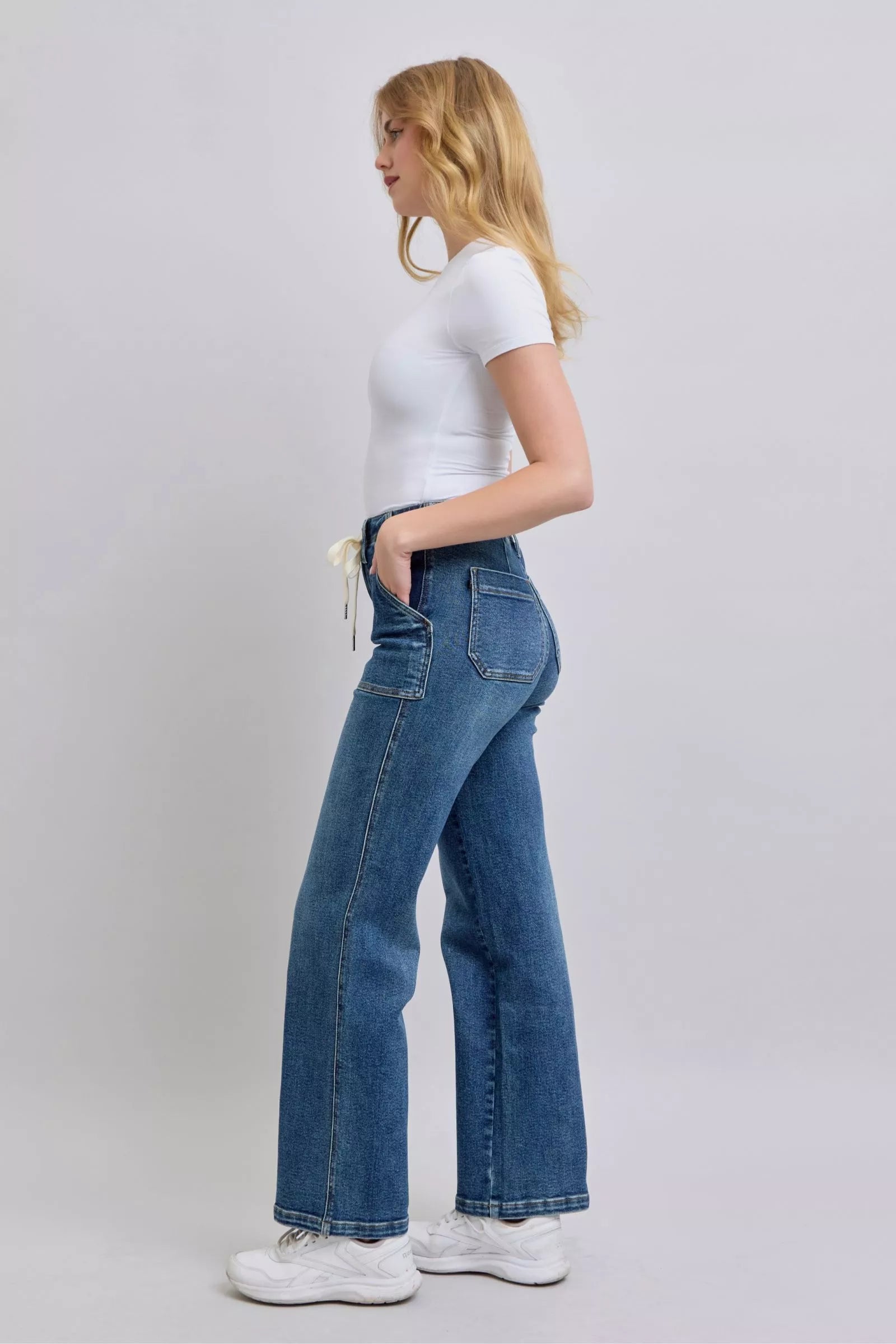 Drawstring Straight Jeans with Pockets