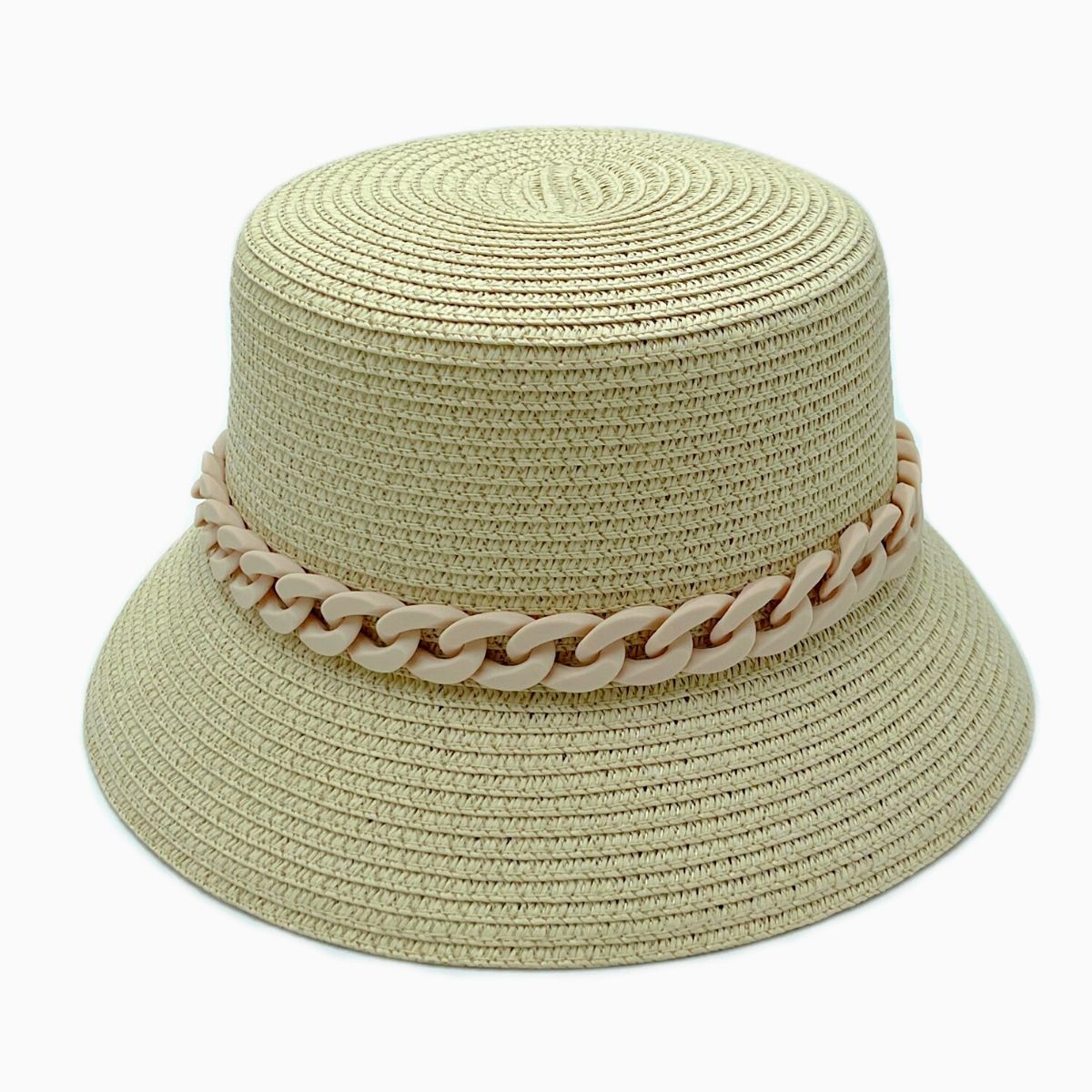 Bucket Hat Beige Straw Chain Stylish Casual Chic Accessory