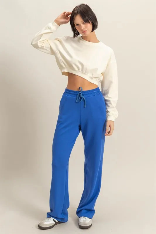 Crew Neck Long Sleeve Crop Sweatshirt