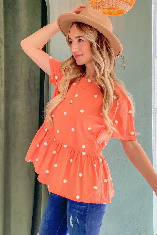 Pom Pom Polka Dots Short Sleeve Top