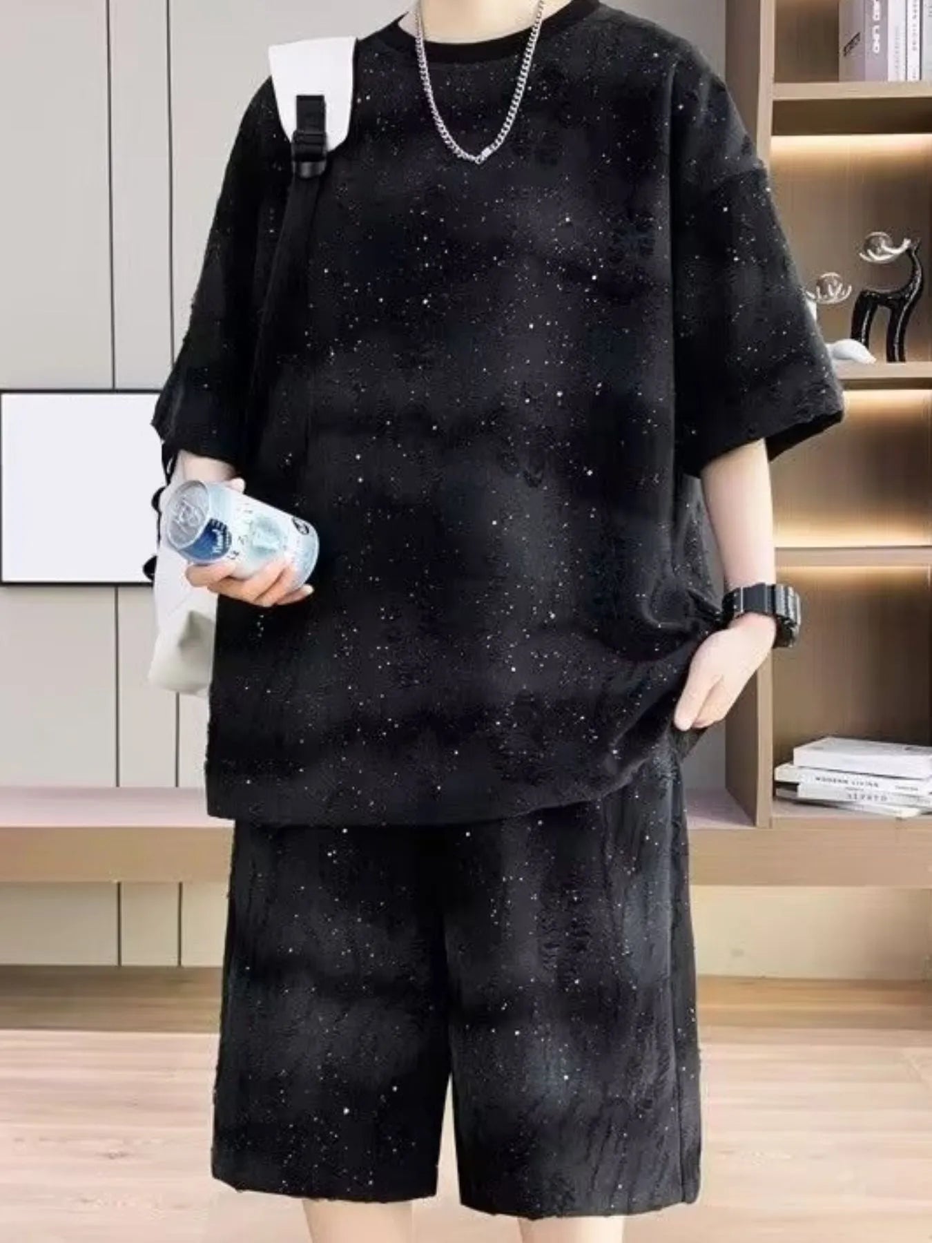 Men's Full Size Round Neck Half Sleeve Top and Shorts Set Plus Size