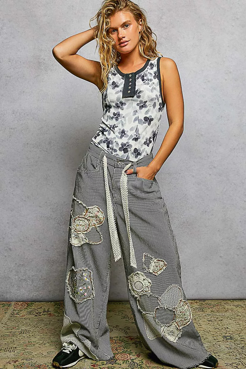 Floral Round Neck Cropped Ribbed Tank