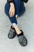 Multicolored Sequin Faux Fur Slipper