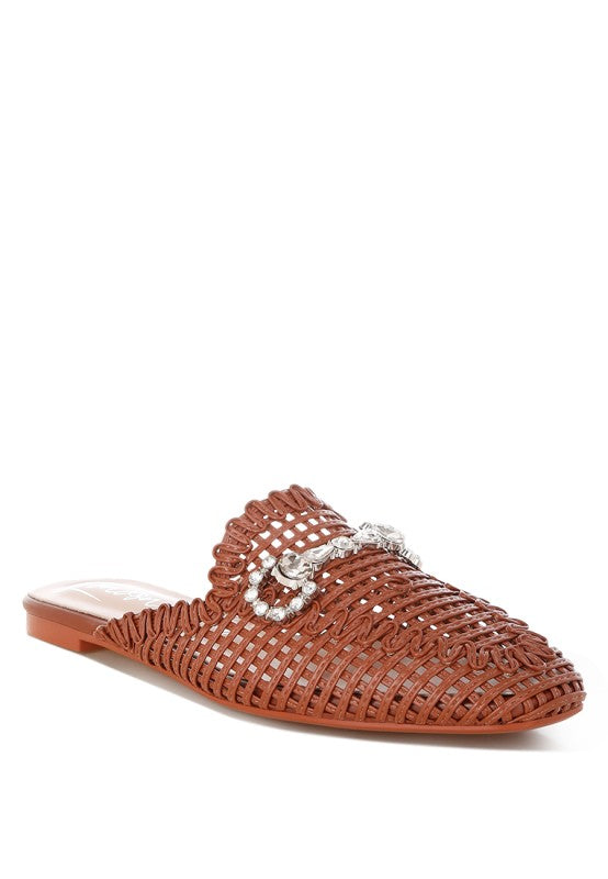Roboma Metallic Woven Diamante Mules