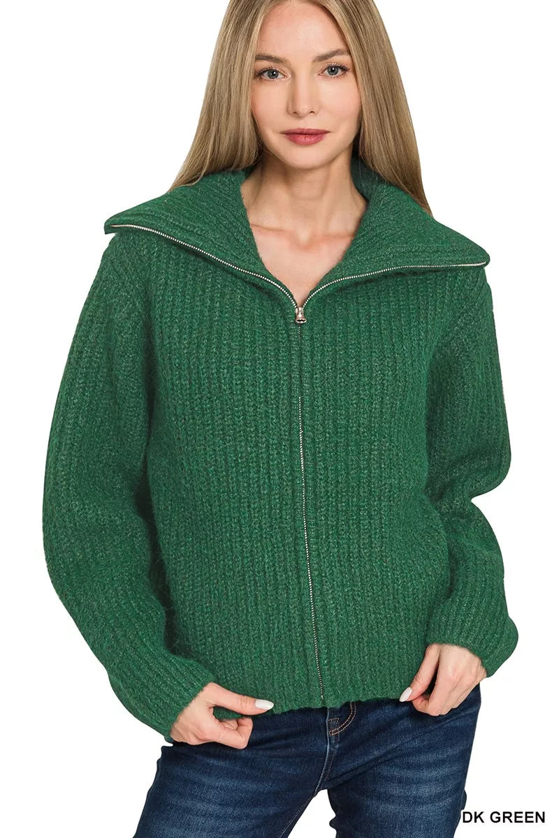 I am a Fashion Junky High Neck Full Zip Sweater Cardigan