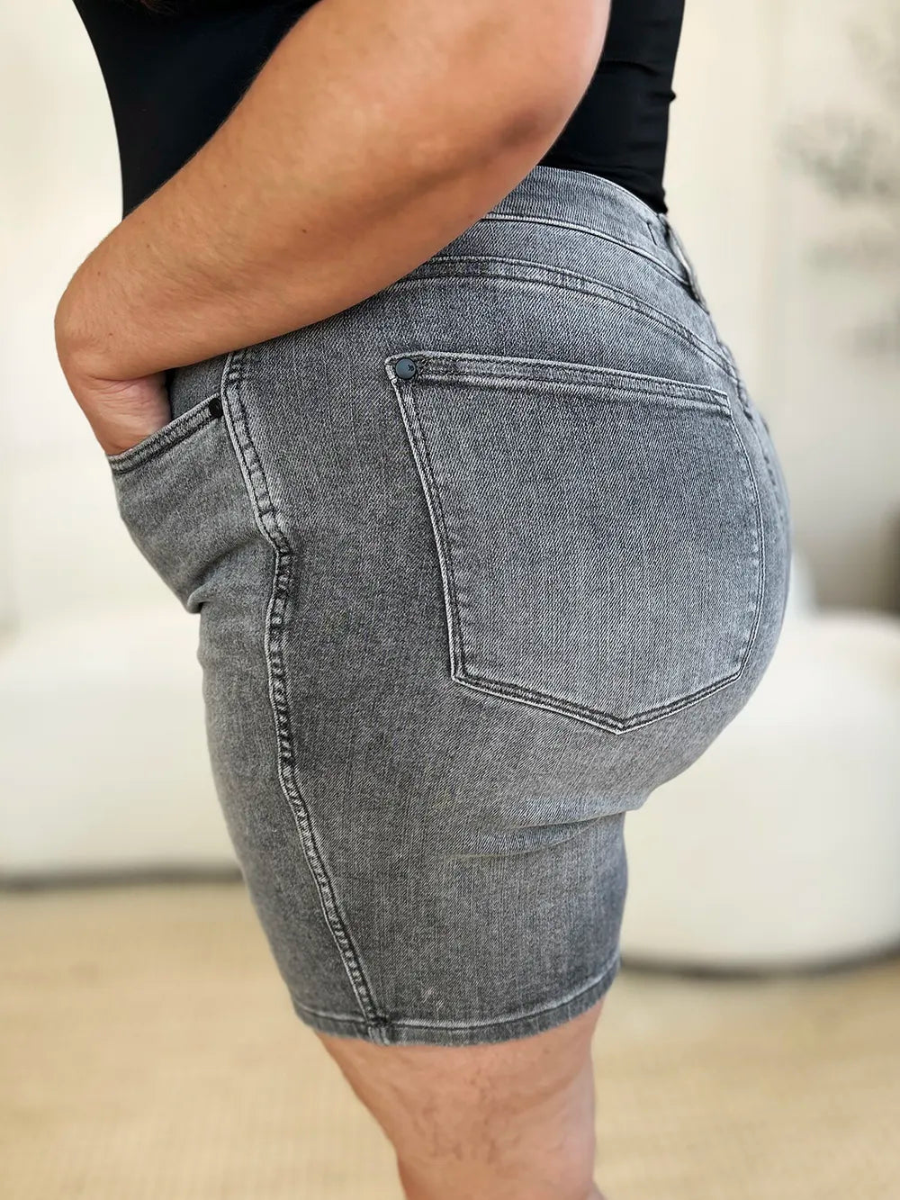 Full Size High Waist Washed Denim Shorts