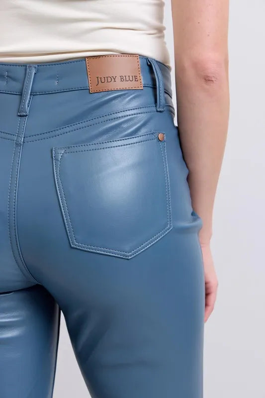 Full Size High Waist Tummy Control Faux Leather Bootcut Pants Plus Size