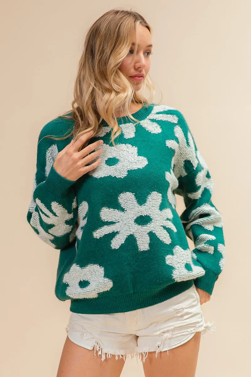 Flower Pattern Long Sleeves Sweater Top