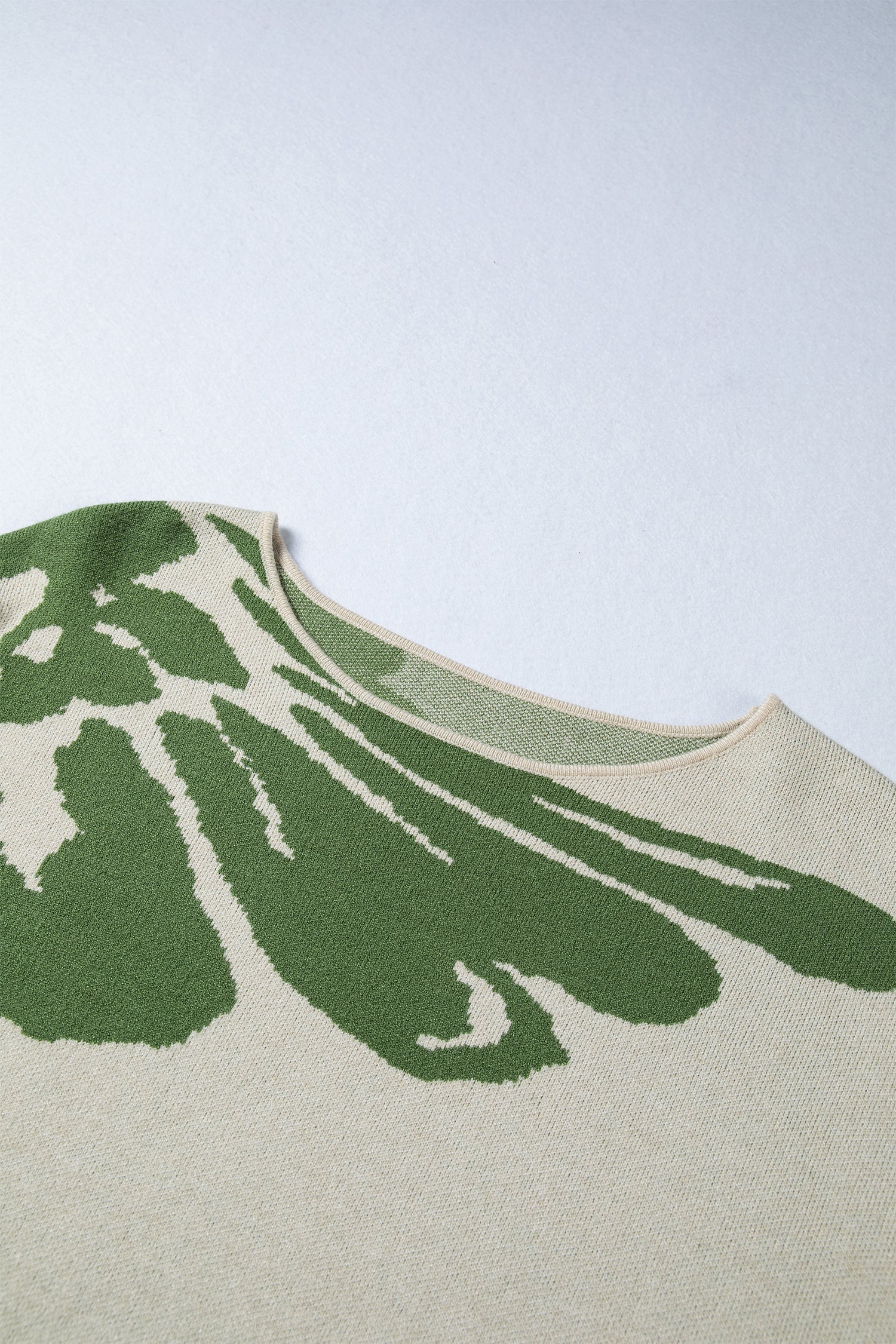 Green Bold Flower Pattern Wide Sleeve Baggy Sweater