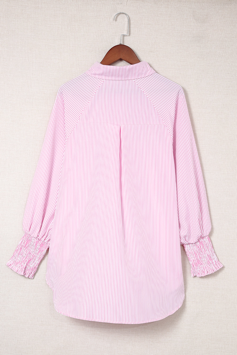Black Striped Casual Shirred Cuffs Shirt