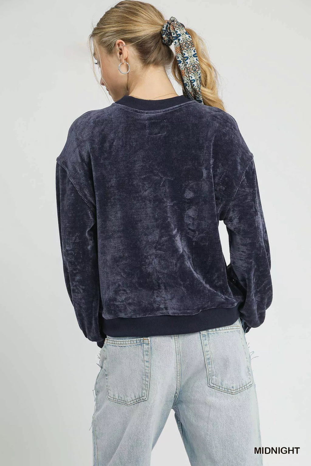 Velour Crewneck Balloon Sleeve Sweatshirt