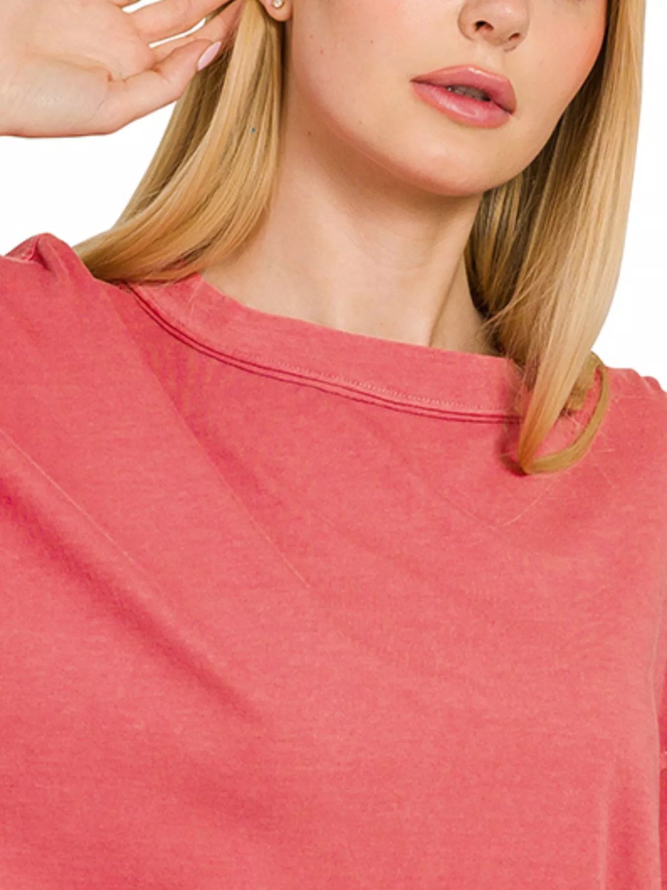 Pigment Dye Enzyme Washing Oversized Round-Neck T-Shirt
