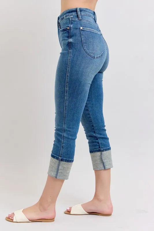 Full Size Skinny Cuff Capris Jeans with Pockets Plus Size