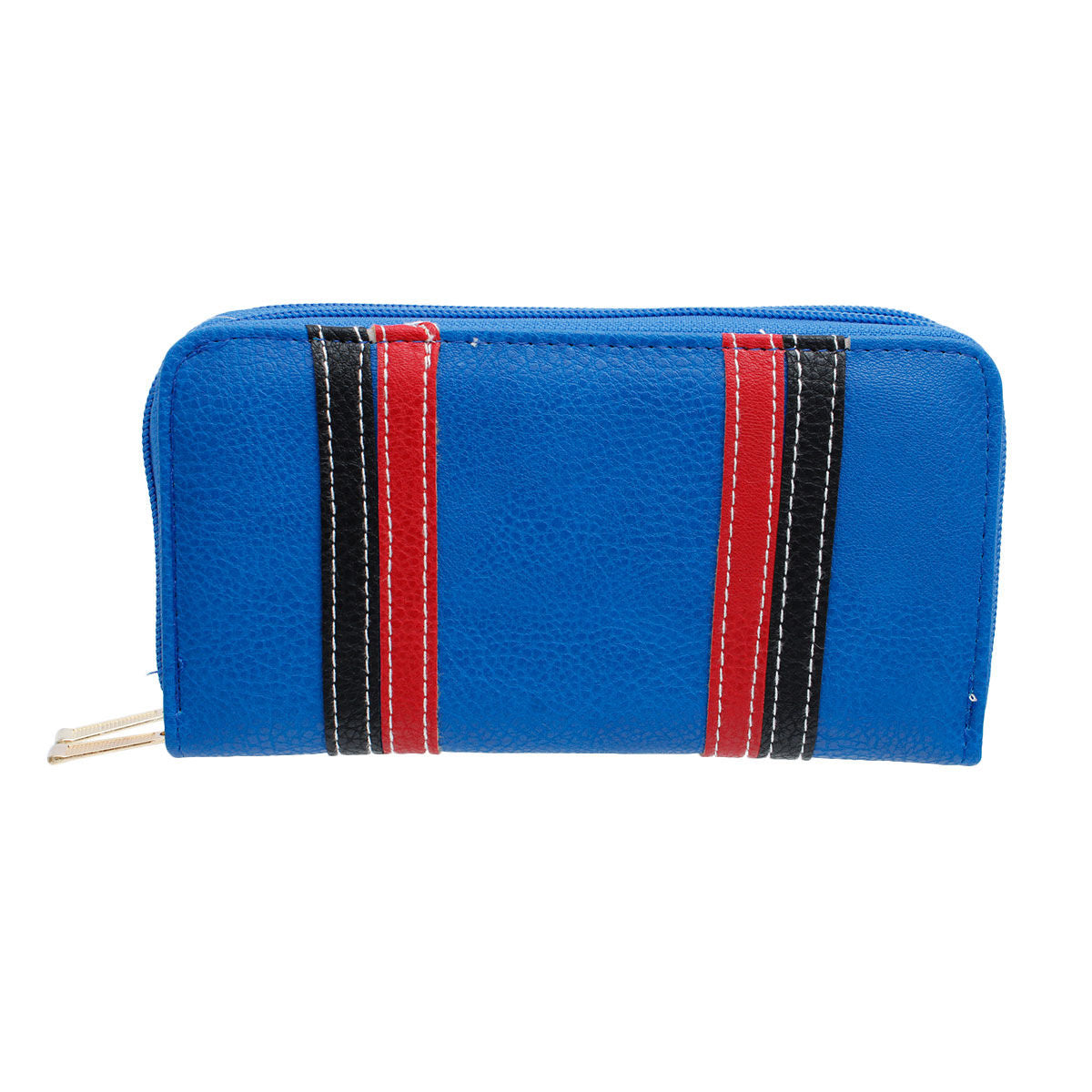 Double Zipper Wallet Blue Striped Stylish Casual Accessory
