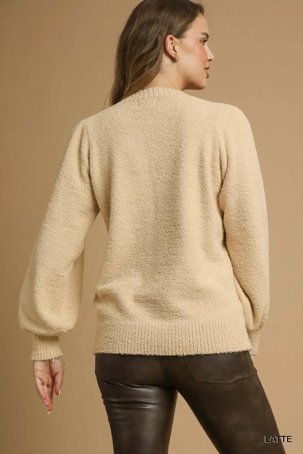 Textured Long Sleeve Sweater with Ribbed Trim