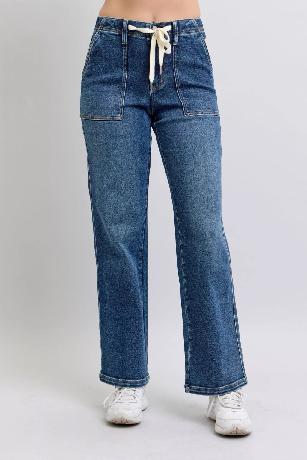 Drawstring Straight Jeans with Pockets