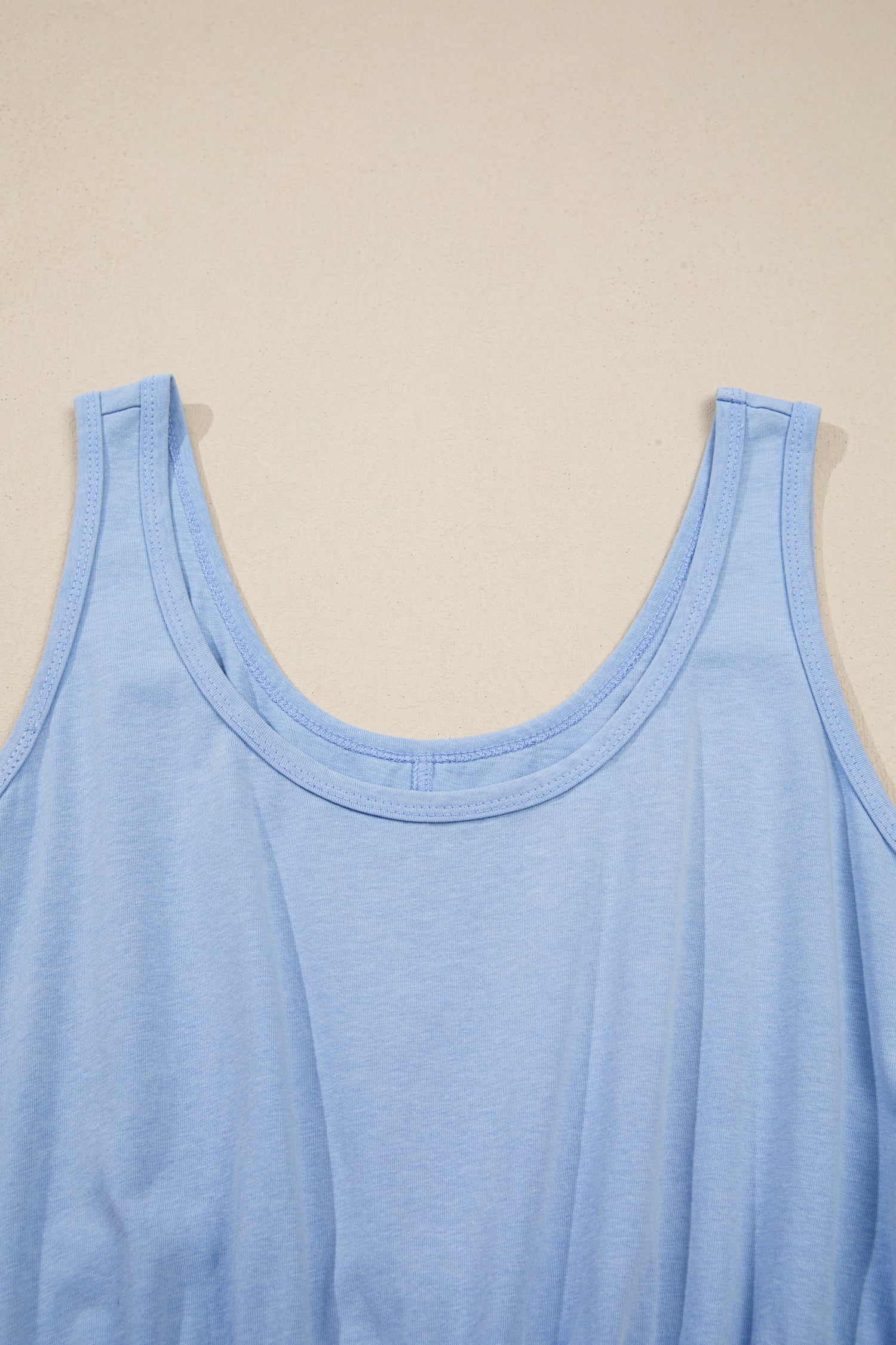 Sky Blue Mineral Wash Elastic Waist Tank Dress with Side Pockets