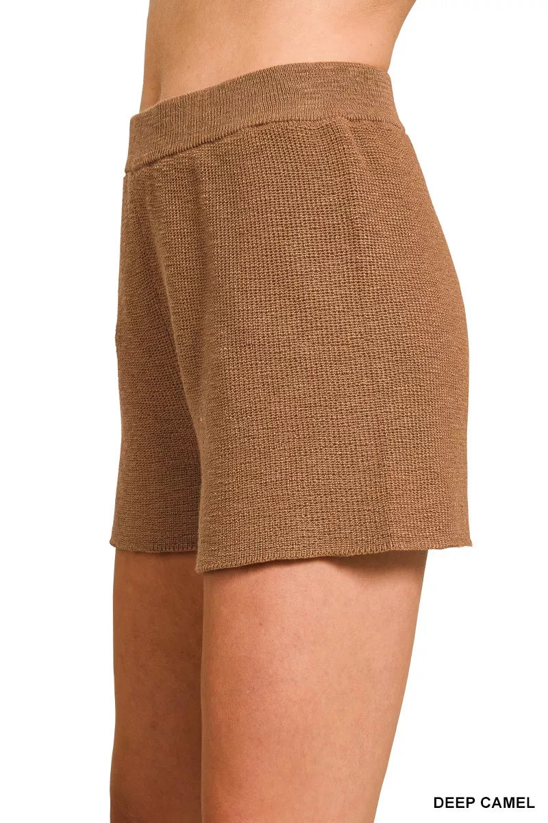 Round Neck Knit Top and Shorts Sweater Set