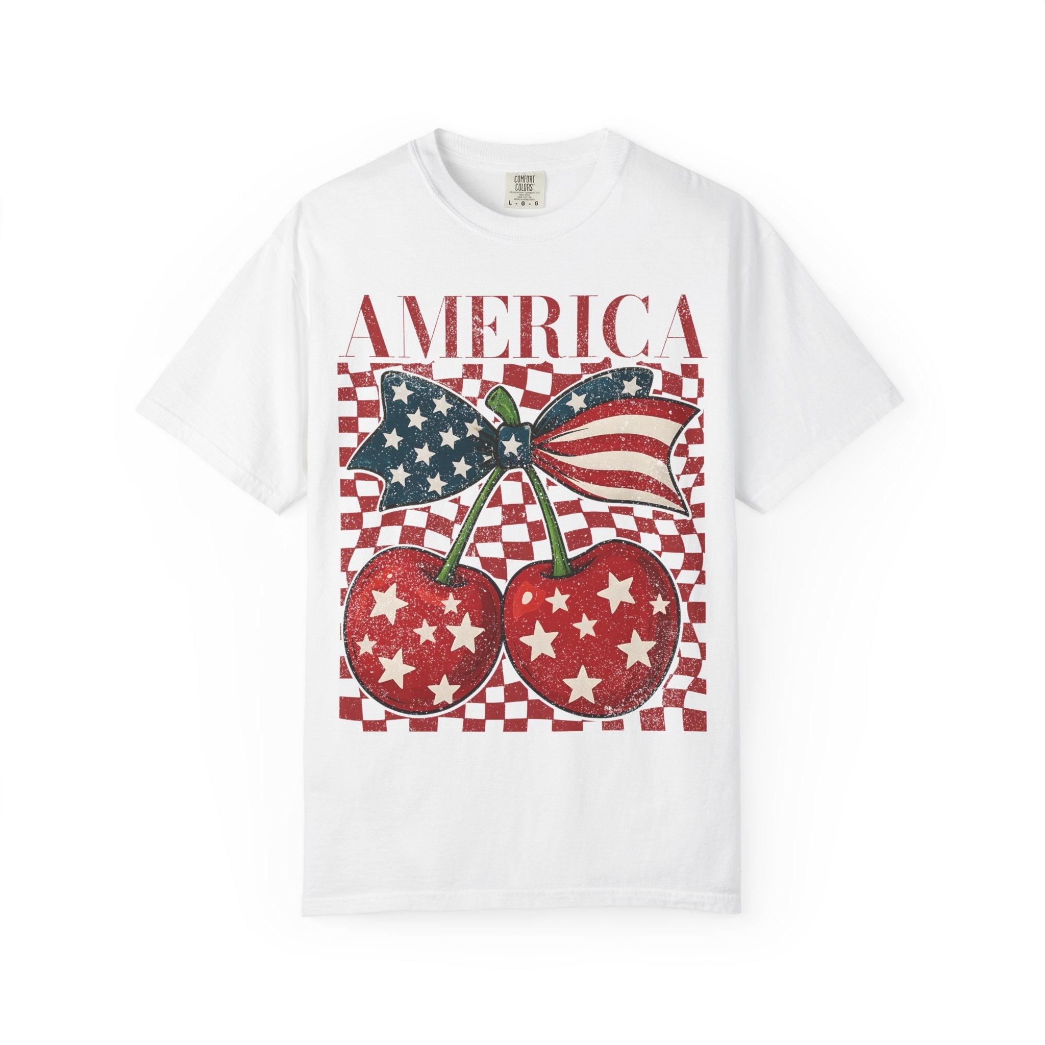 America Cherry Graphic T-Shirt | Garment-Dyed Vintage Americana Tee S–4XL