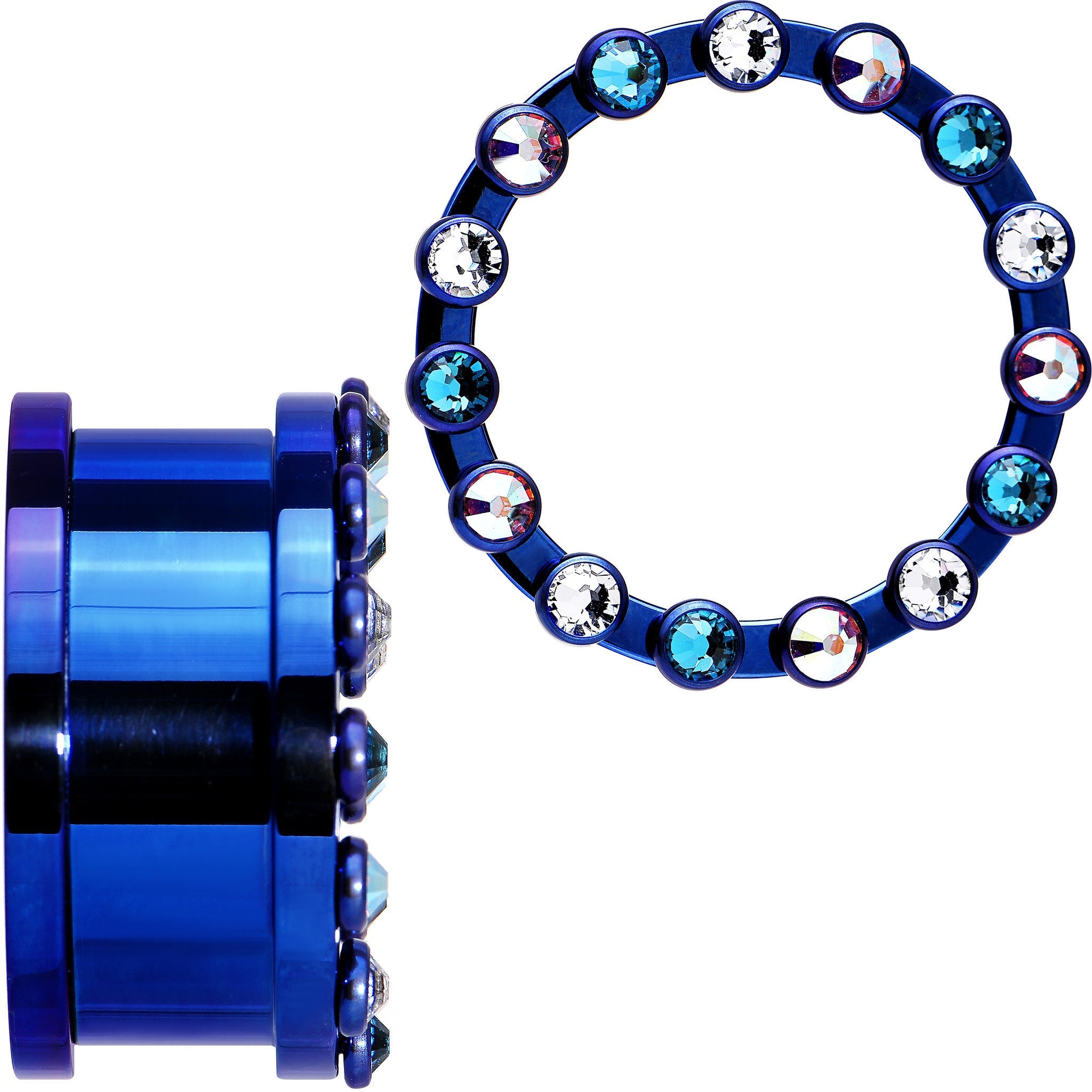1 inch Dark Blue Titanium Tunnels with Removable Dermal Tops