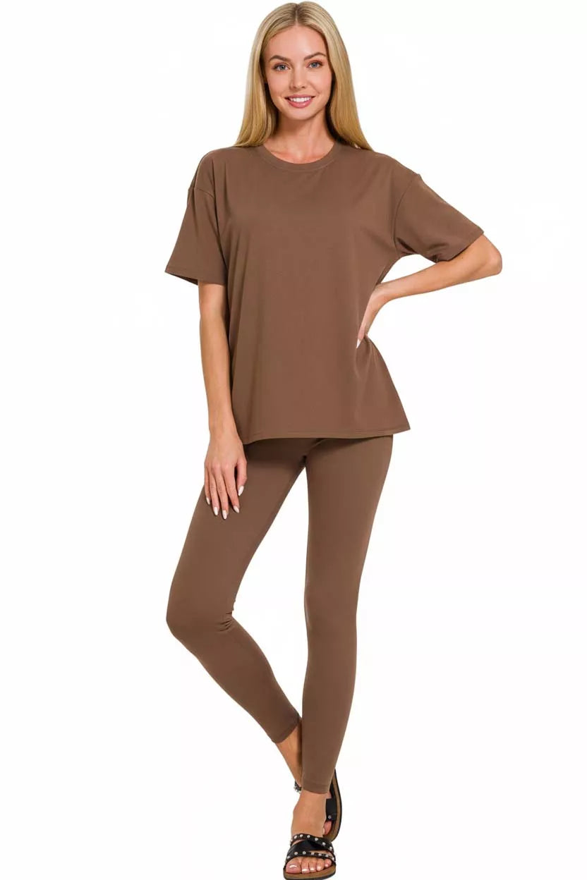 I am a Fashion Junky Full Size Brushed Dty Microfiber Short Sleeve Top and Pants Loungewear Set Plus Size
