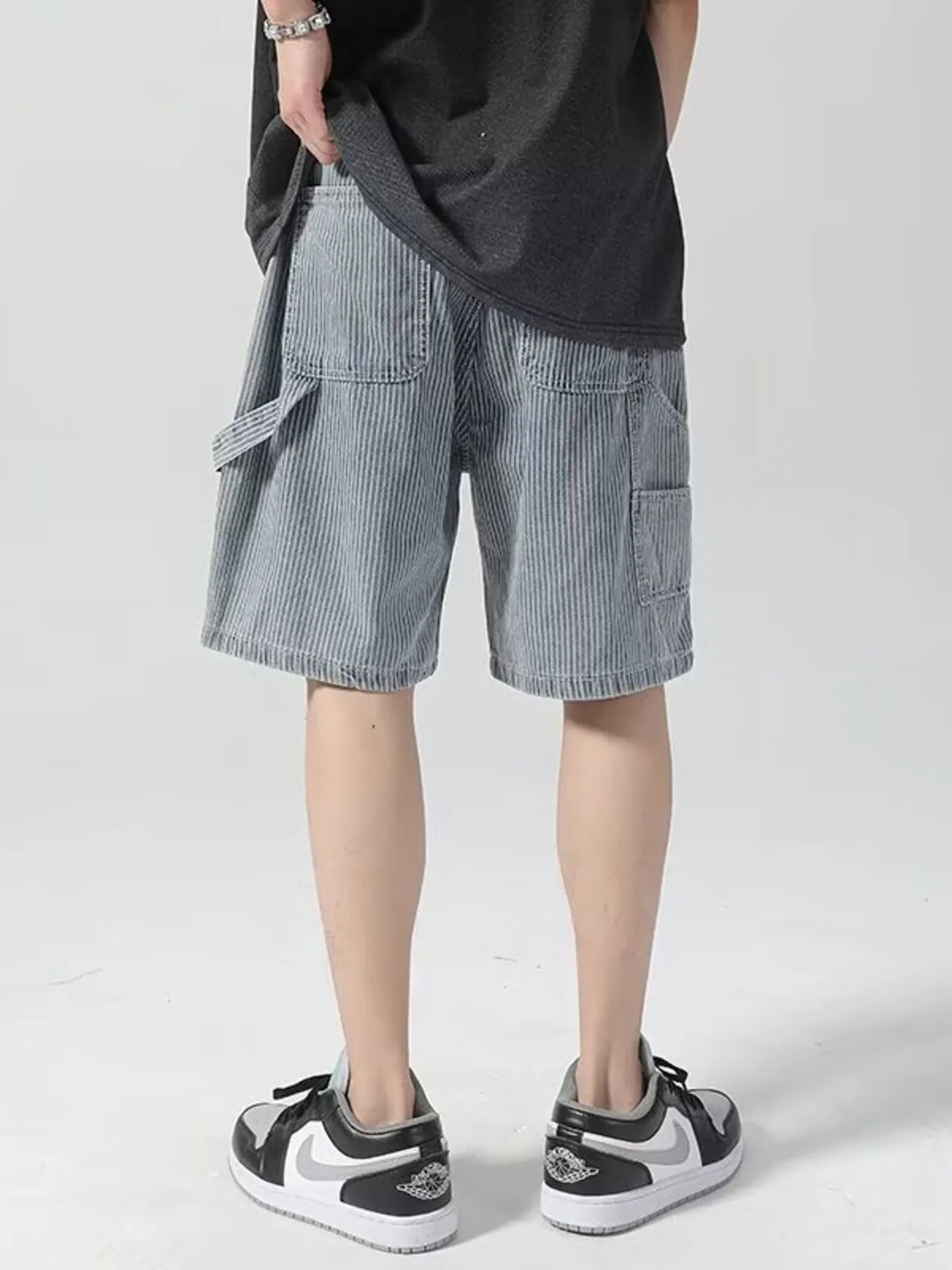 Men's Plus Size Striped Loose Fit Denim Shorts